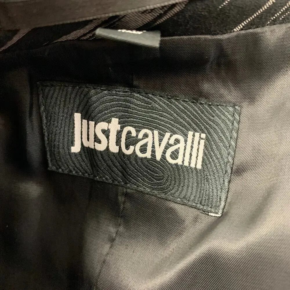 JUST CAVALLI Size 38 Black Grey Jacquard Wool Blend Peak Lapel Sport Coat